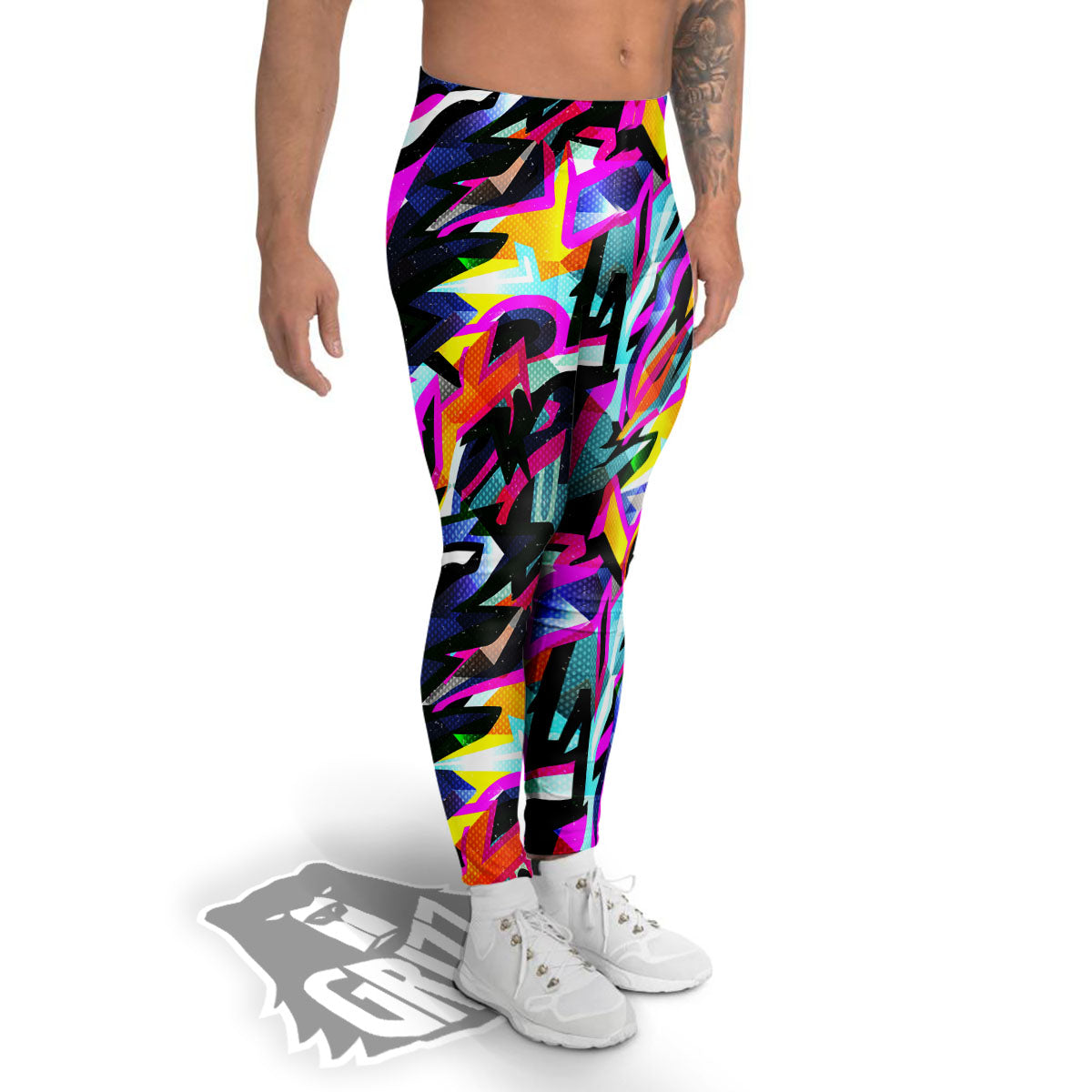 Funky Psychedelic Print Pattern Men's Leggings-grizzshop