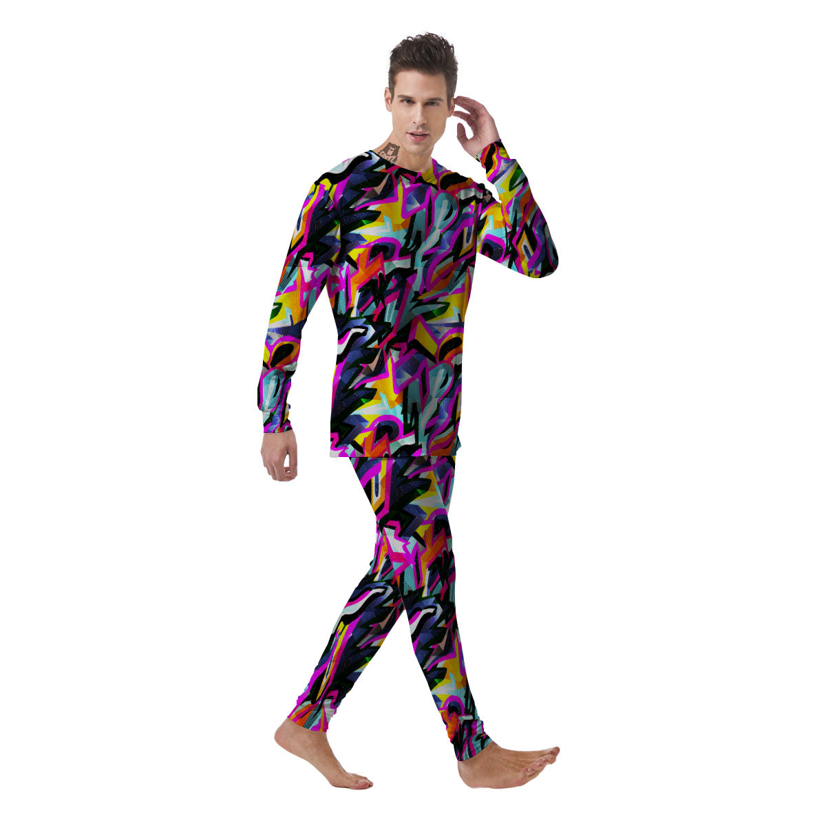 Funky Psychedelic Print Pattern Men's Pajamas-grizzshop