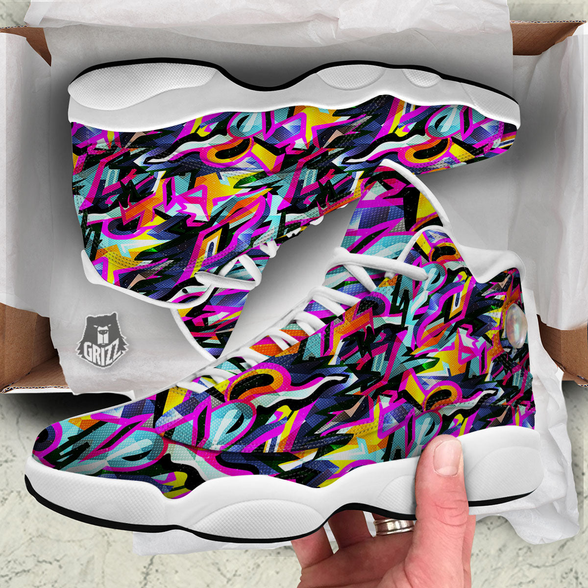 Funky Psychedelic Print Pattern White Basketball Shoes-grizzshop