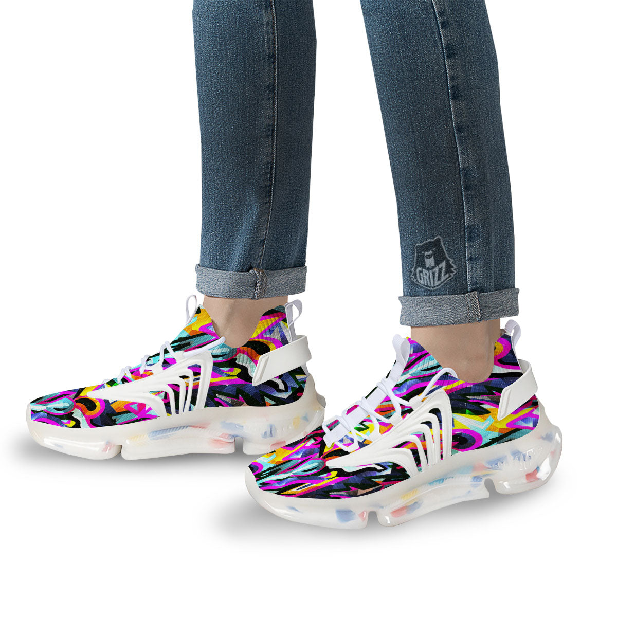 Funky Psychedelic Print Pattern White Gym Shoes-grizzshop