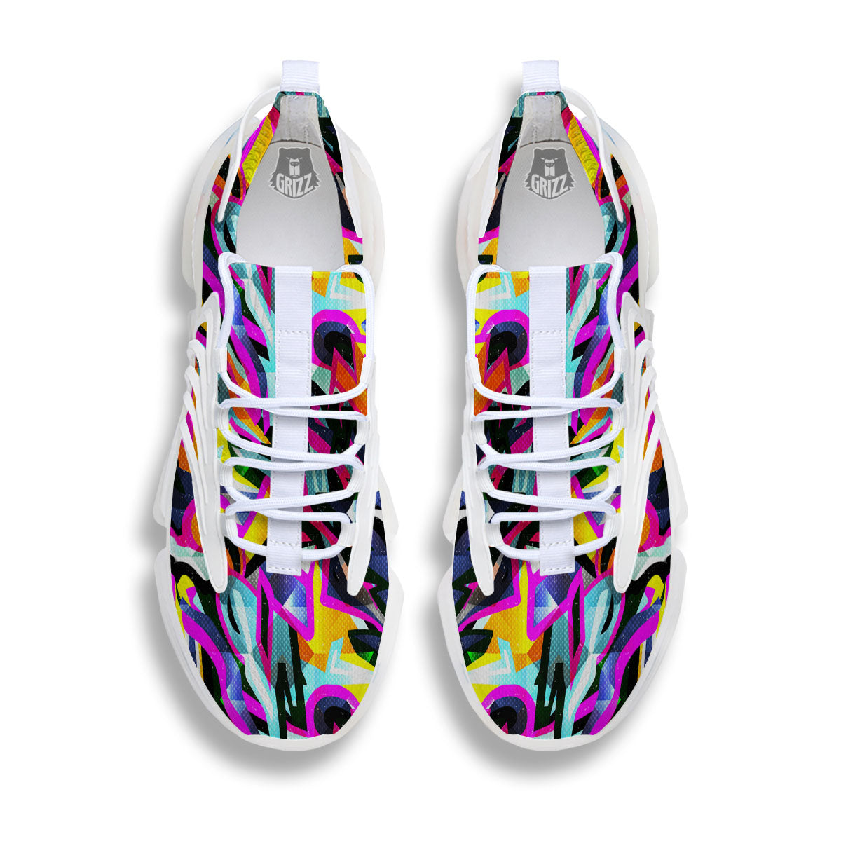Funky Psychedelic Print Pattern White Gym Shoes-grizzshop