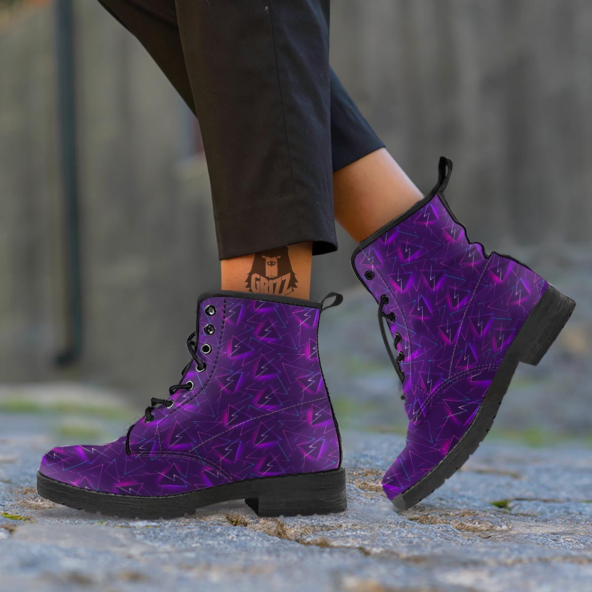 Funky Retro Print Pattern Leather Boots-grizzshop