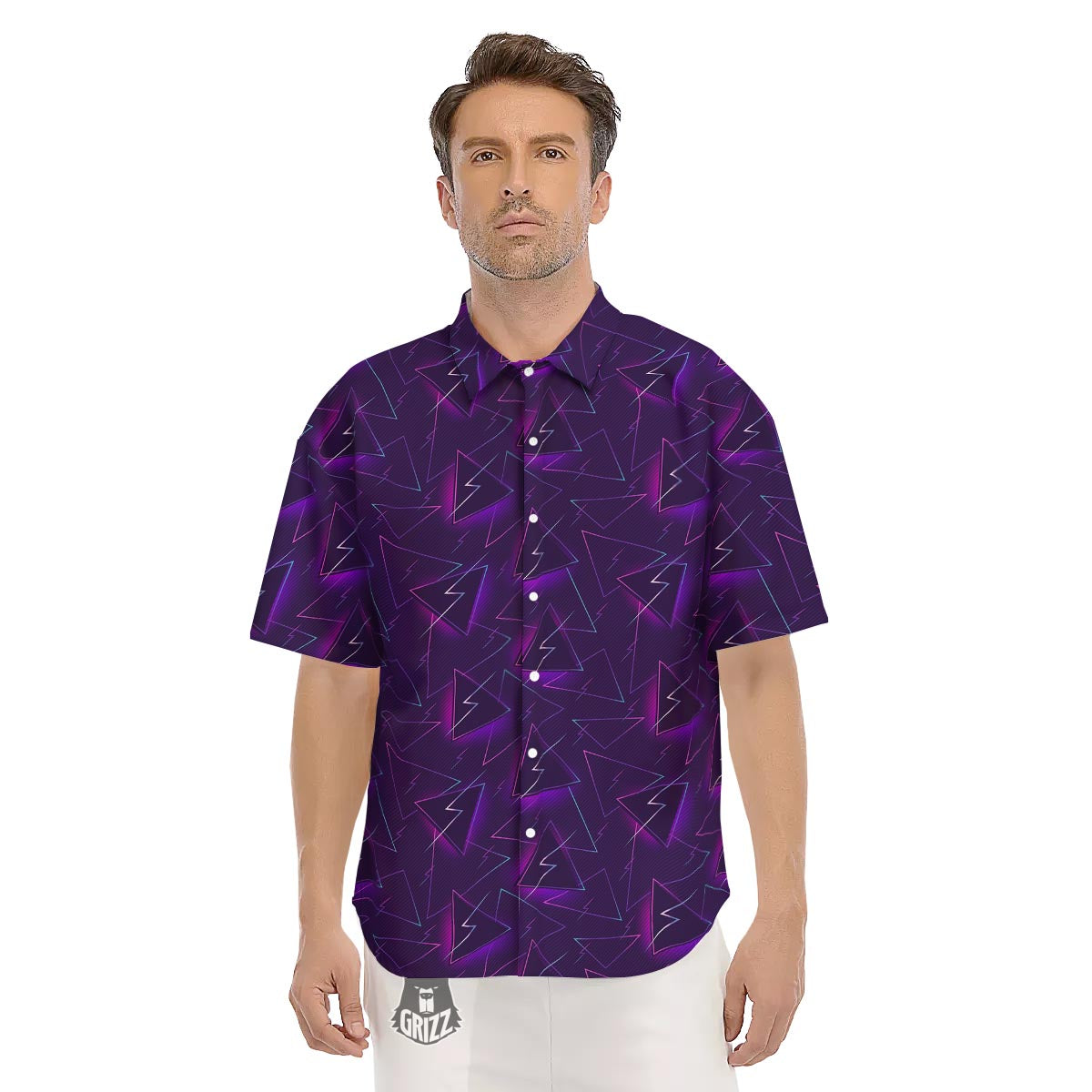 Funky Retro Print Pattern Men's Short Sleeve Shirts-grizzshop