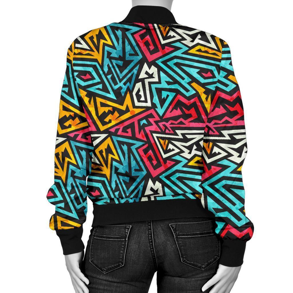 Funky Print Pattern Women Casual Bomber Jacket-grizzshop