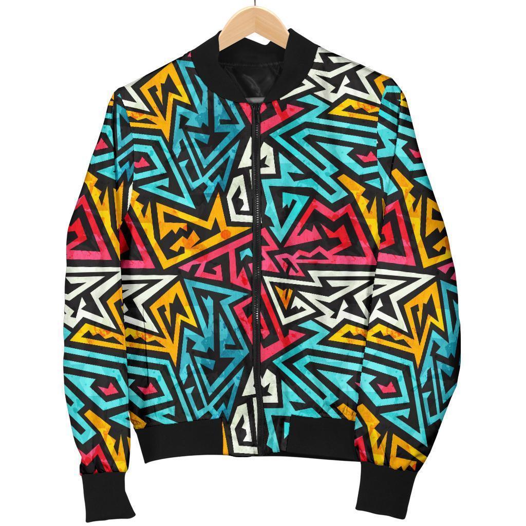 Funky Print Pattern Women Casual Bomber Jacket-grizzshop
