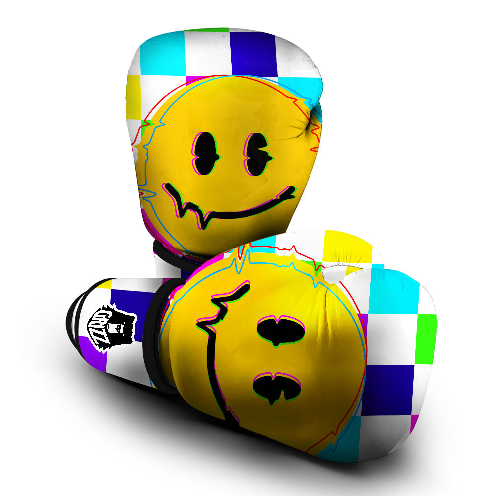 Funny Crazy Glitch And Checkered Neon Print Boxing Gloves-grizzshop