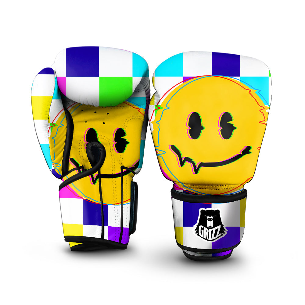 Funny Crazy Glitch And Checkered Neon Print Boxing Gloves-grizzshop