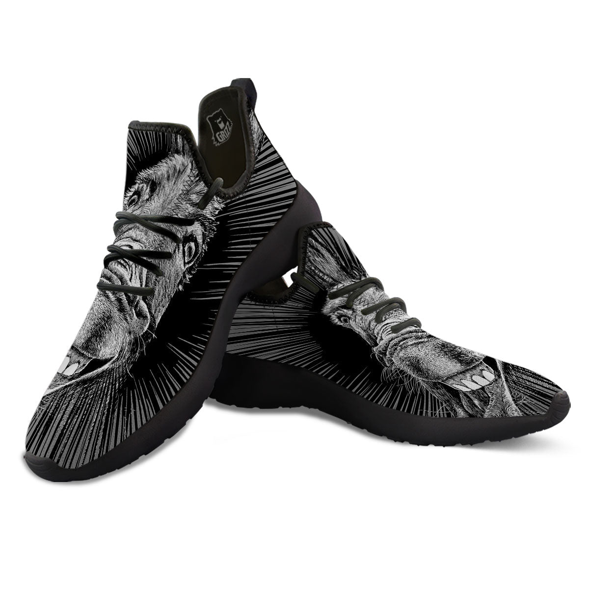 Funny Donkey White And Black Print Black Athletic Shoes-grizzshop