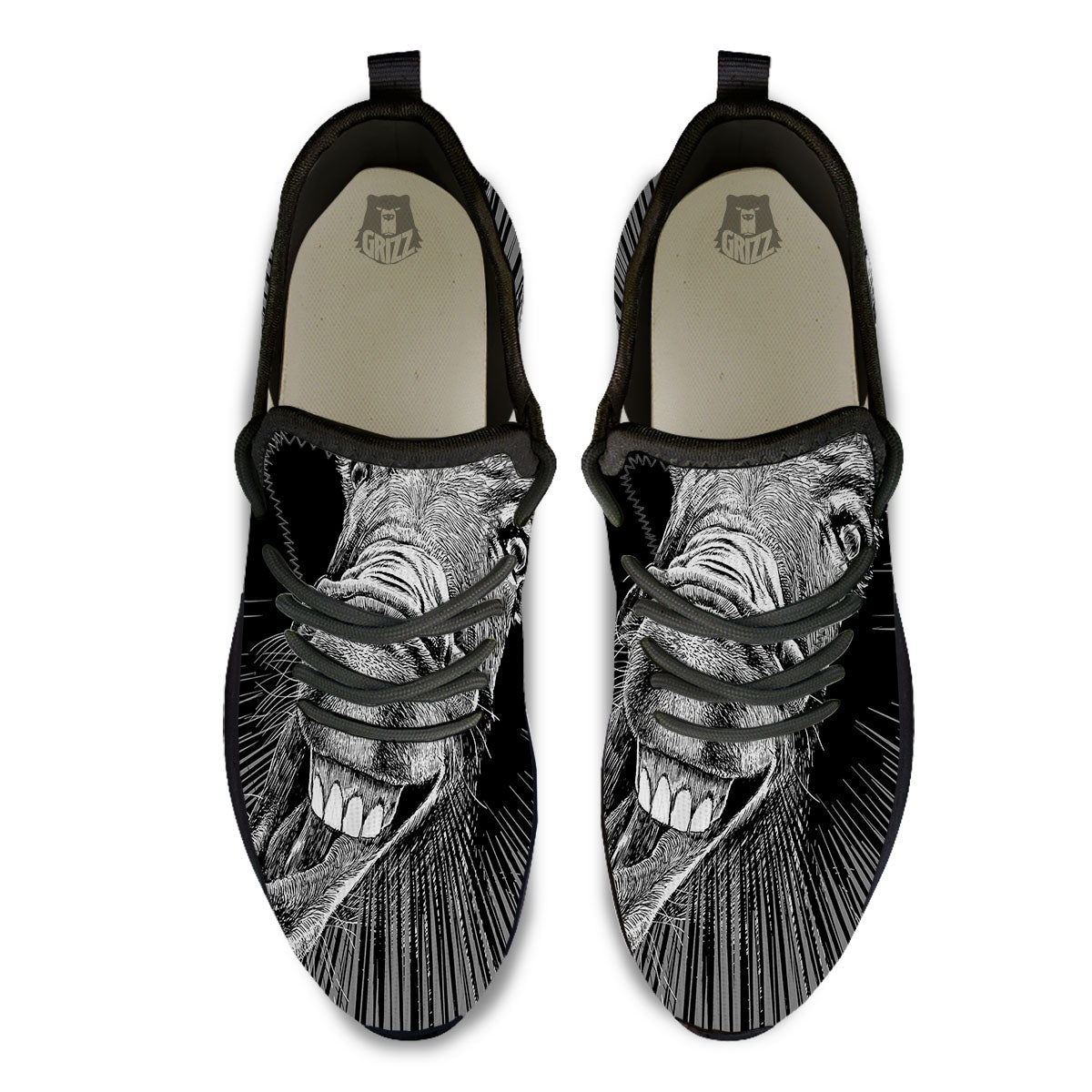 Funny Donkey White And Black Print Black Athletic Shoes-grizzshop