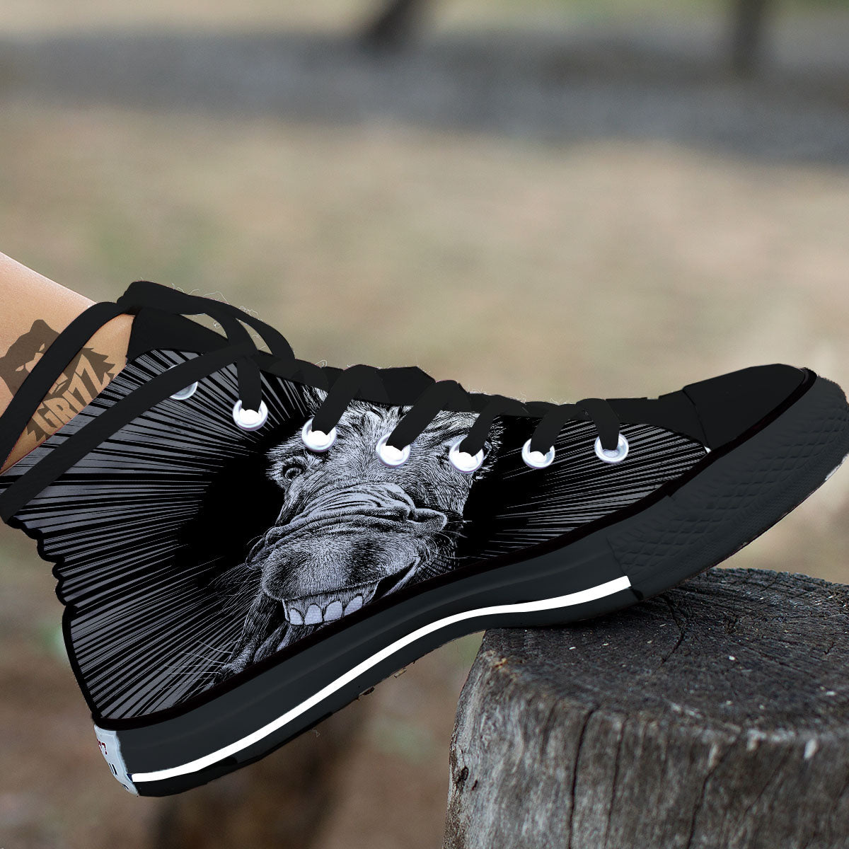 Funny Donkey White And Black Print Black High Top Shoes-grizzshop