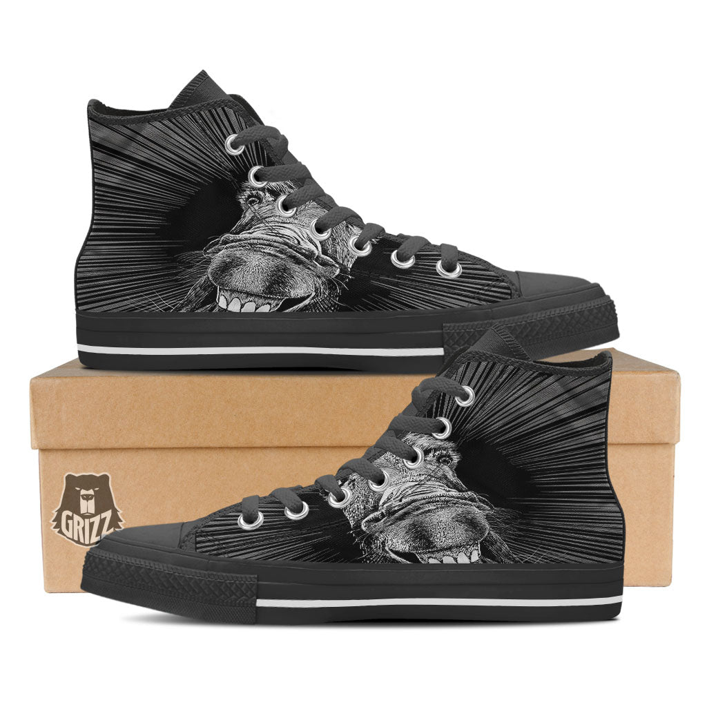 Funny Donkey White And Black Print Black High Top Shoes-grizzshop