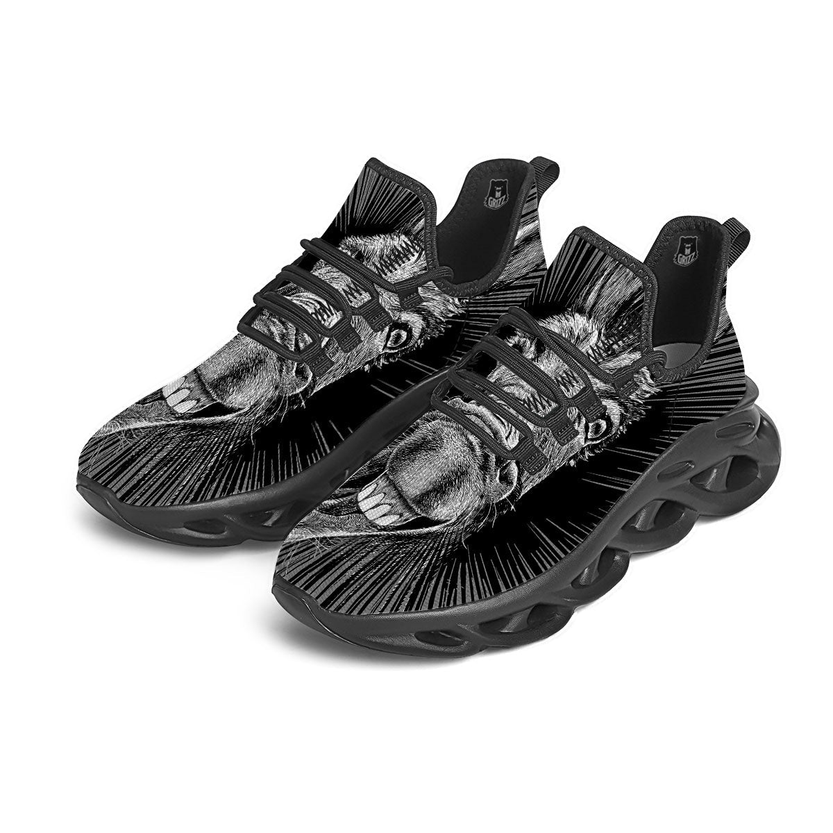 Funny Donkey White And Black Print Black Running Shoes-grizzshop