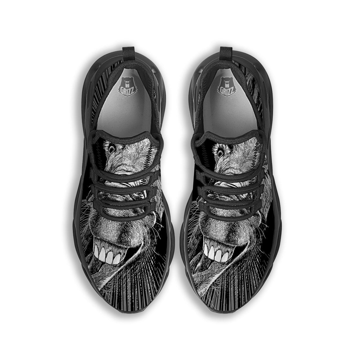 Funny Donkey White And Black Print Black Running Shoes-grizzshop