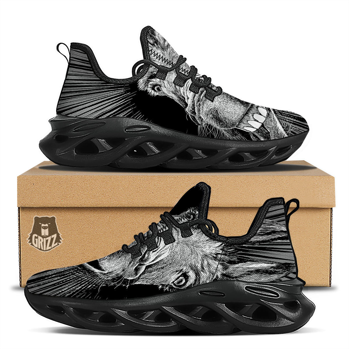 Funny Donkey White And Black Print Black Running Shoes-grizzshop