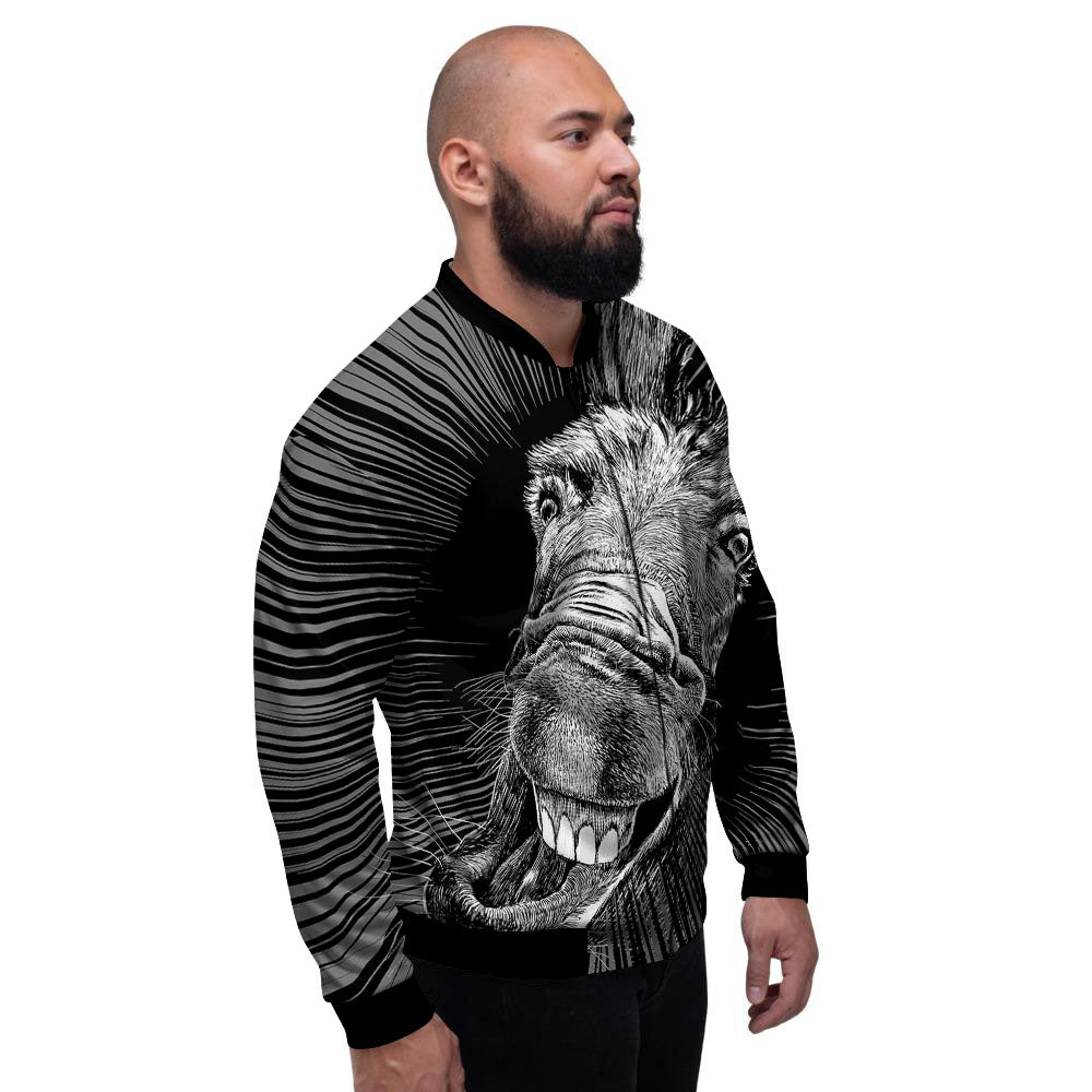 Funny Donkey White And Black Print Men's Bomber Jacket-grizzshop
