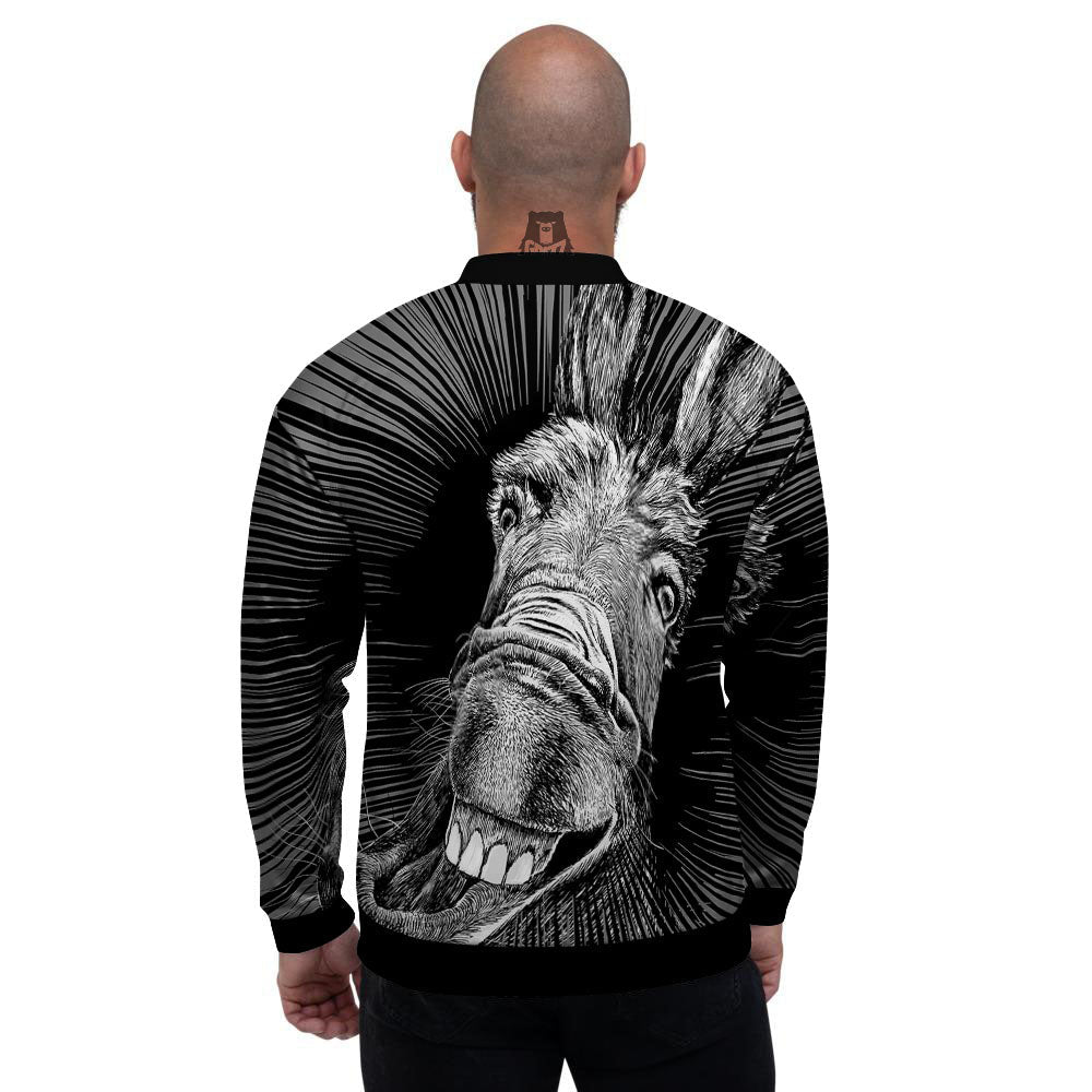 Funny Donkey White And Black Print Men's Bomber Jacket-grizzshop