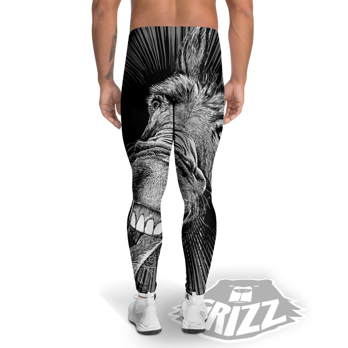 Funny Donkey White And Black Print Men's Leggings-grizzshop