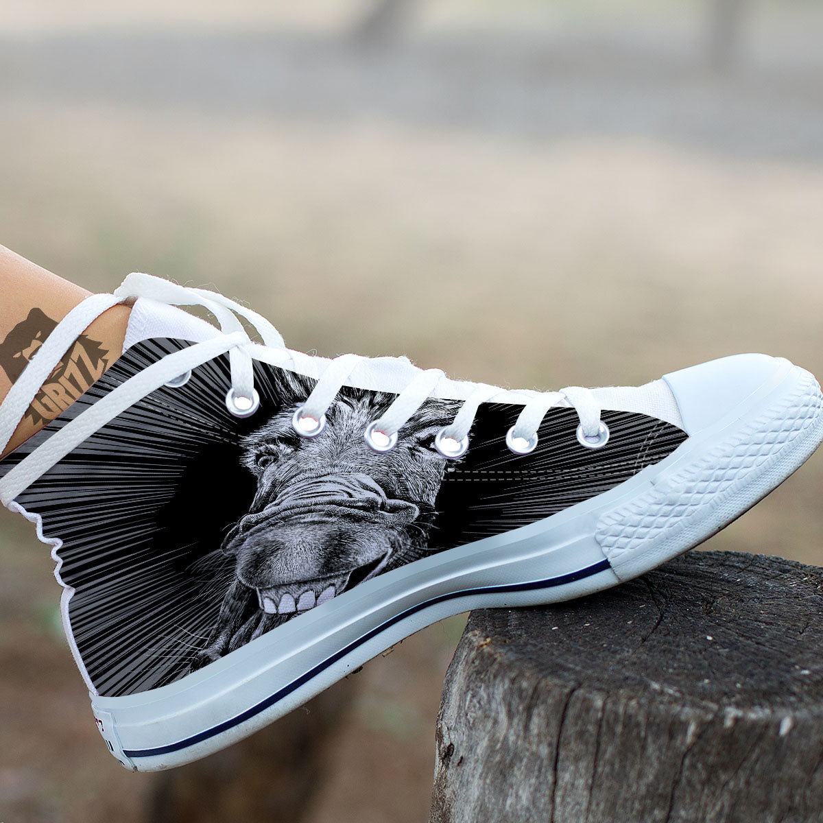 Funny Donkey White And Black Print White High Top Shoes-grizzshop