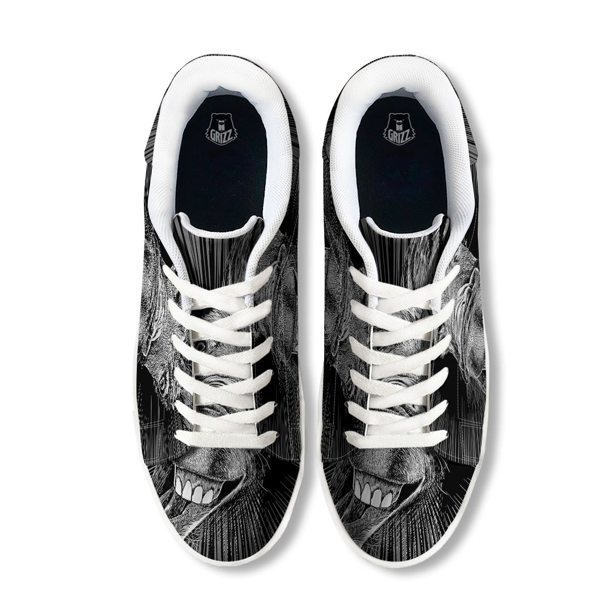 Funny Donkey White And Black Print White Low Top Sneakers-grizzshop