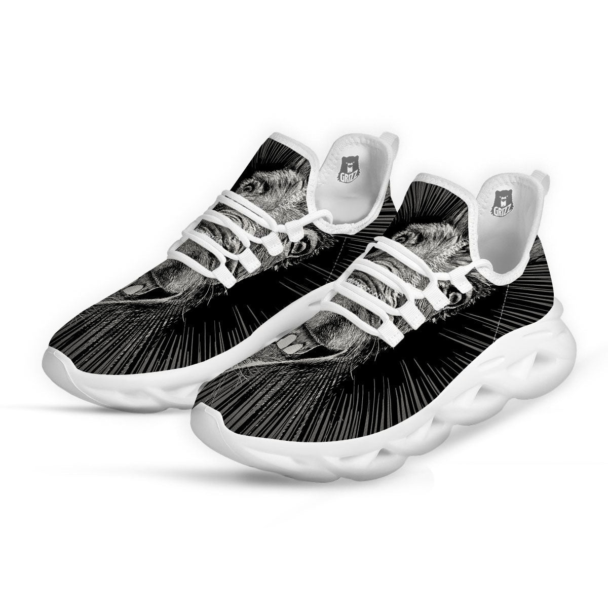 Funny Donkey White And Black Print White Running Shoes-grizzshop