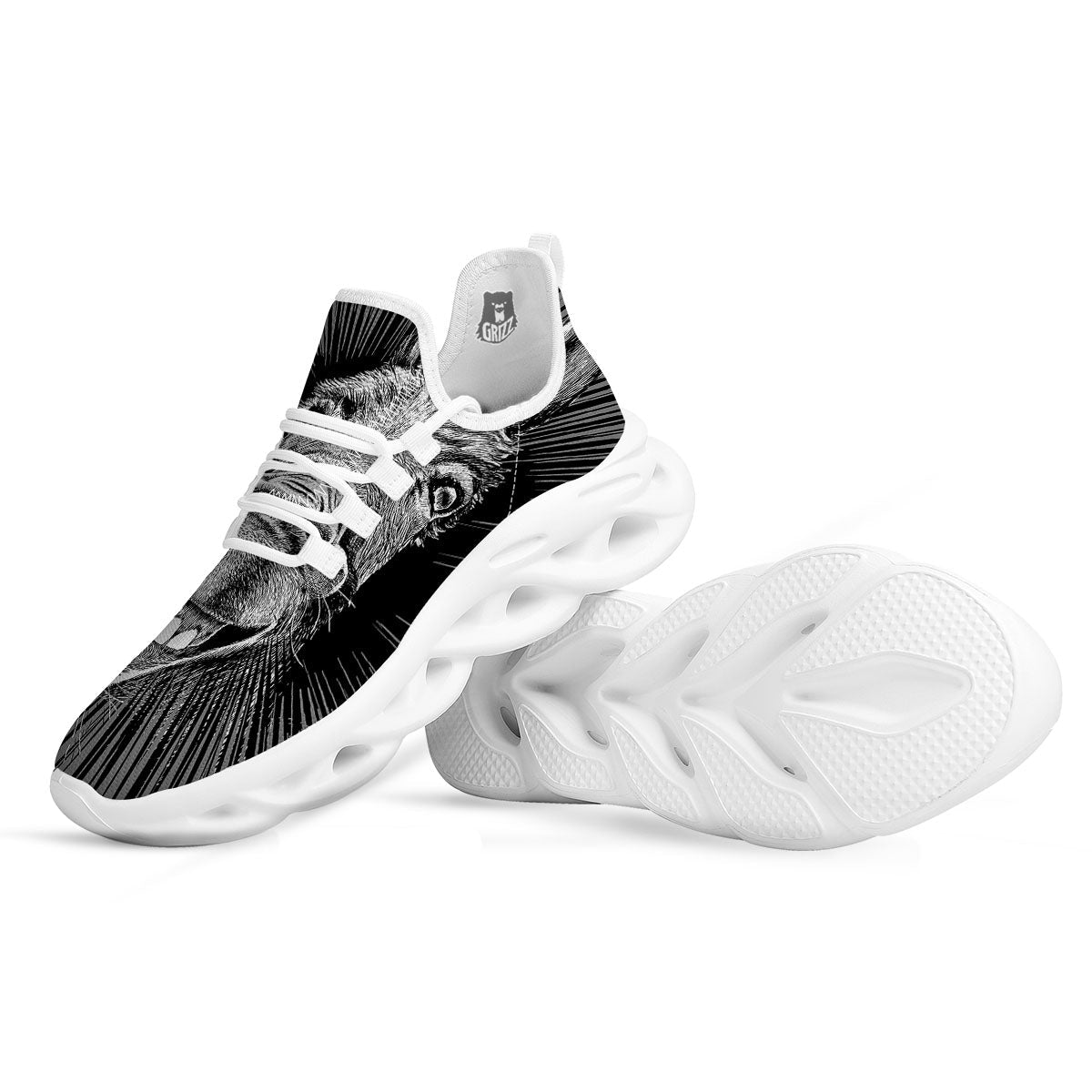 Funny Donkey White And Black Print White Running Shoes-grizzshop