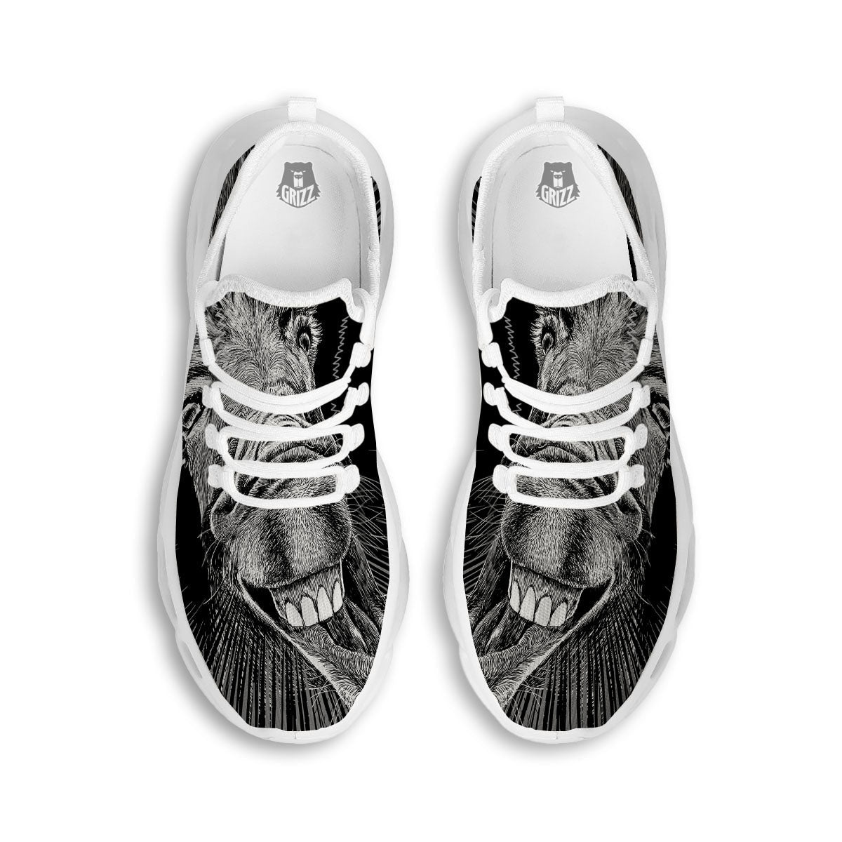 Funny Donkey White And Black Print White Running Shoes-grizzshop