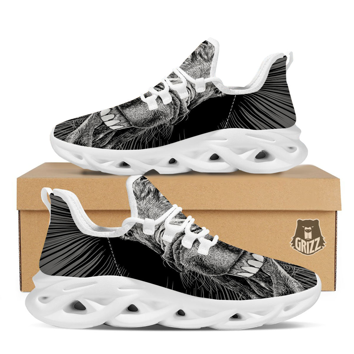 Funny Donkey White And Black Print White Running Shoes-grizzshop