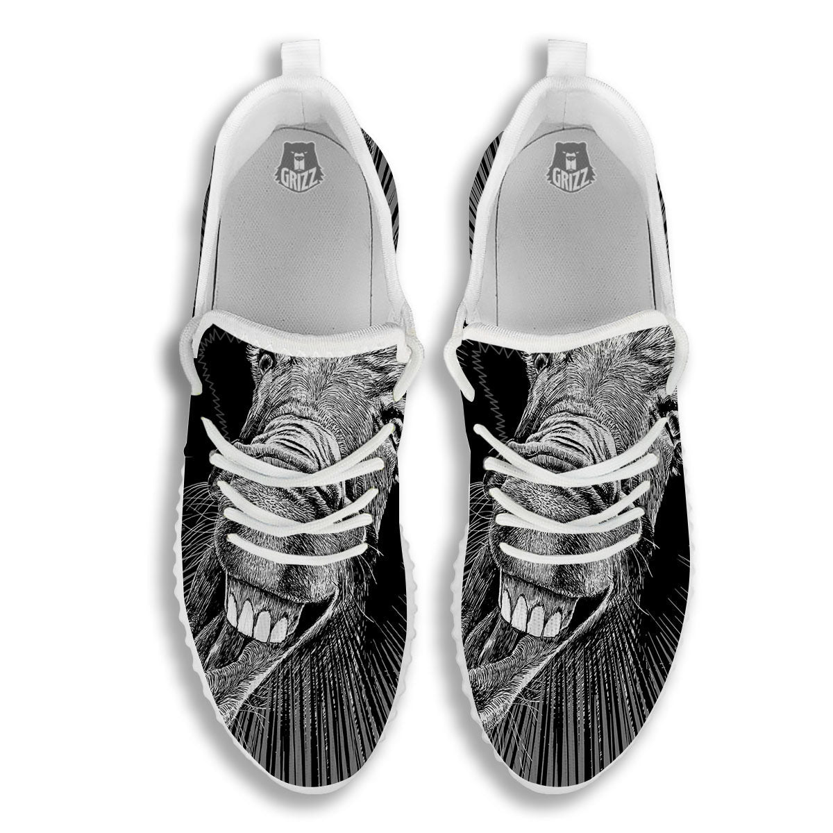 Funny Donkey White And Black Print White Walking Shoes-grizzshop
