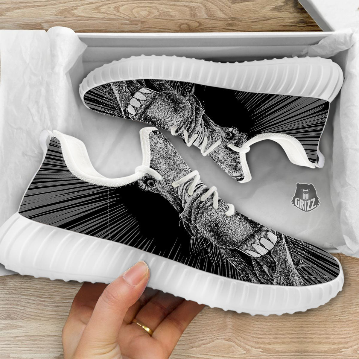 Funny Donkey White And Black Print White Walking Shoes-grizzshop