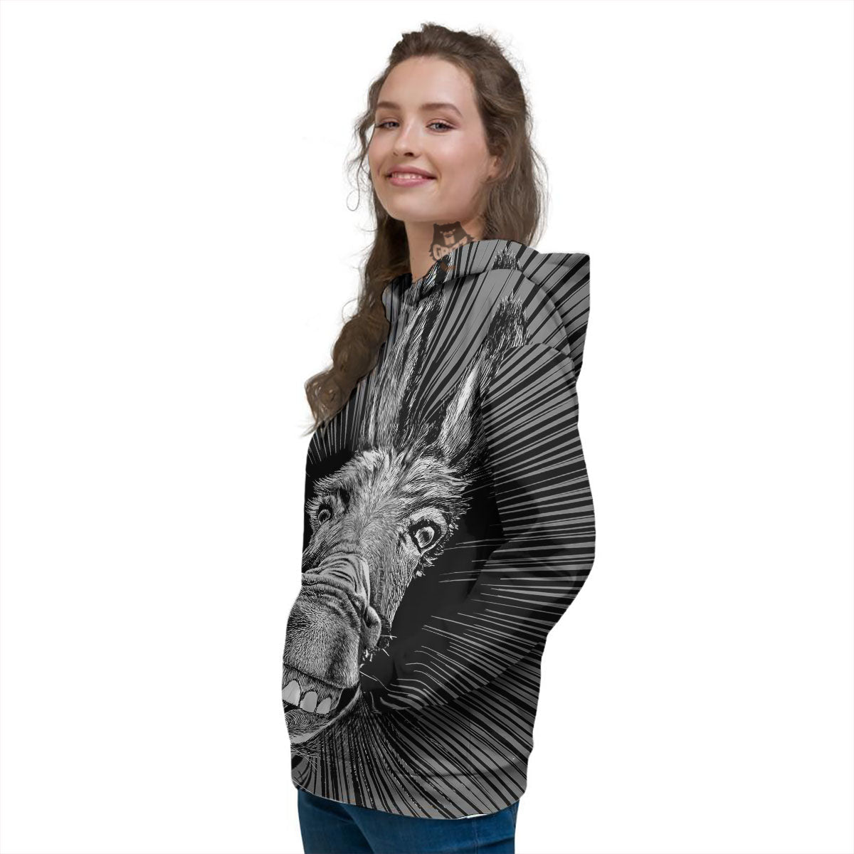 Funny Donkey White And Black Print Women's Hoodie-grizzshop