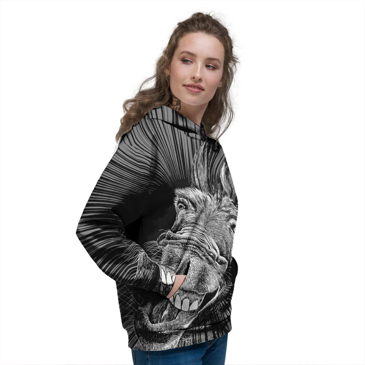Funny Donkey White And Black Print Women's Hoodie-grizzshop