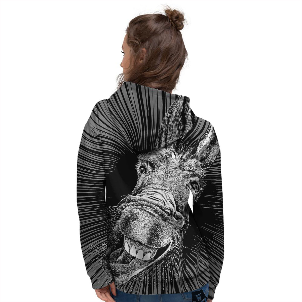 Funny Donkey White And Black Print Women's Hoodie-grizzshop