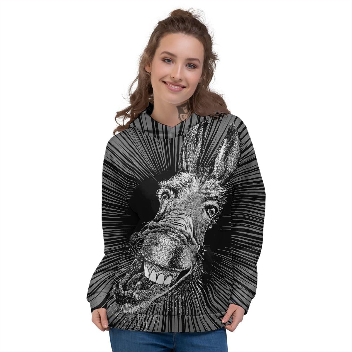 Funny Donkey White And Black Print Women's Hoodie-grizzshop