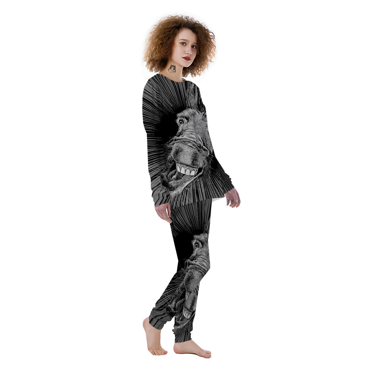 Funny Donkey White And Black Print Women's Pajamas-grizzshop