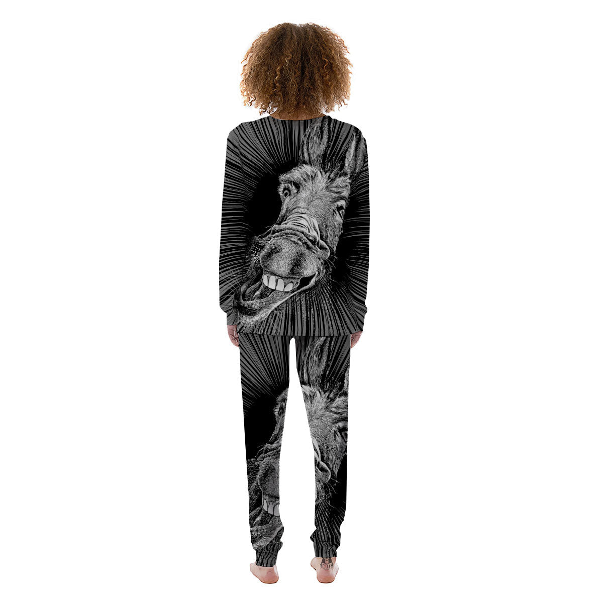 Funny Donkey White And Black Print Women's Pajamas-grizzshop