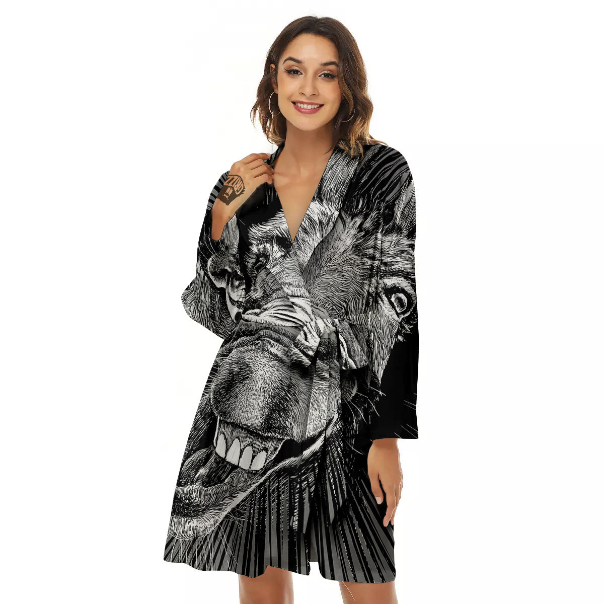 Funny Donkey White And Black Print Women's Robe-grizzshop