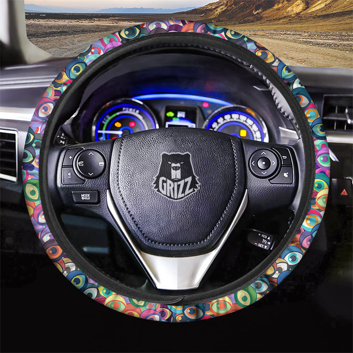 Funny Eyes Colorful Print Pattern Car Steering Wheel Cover-grizzshop