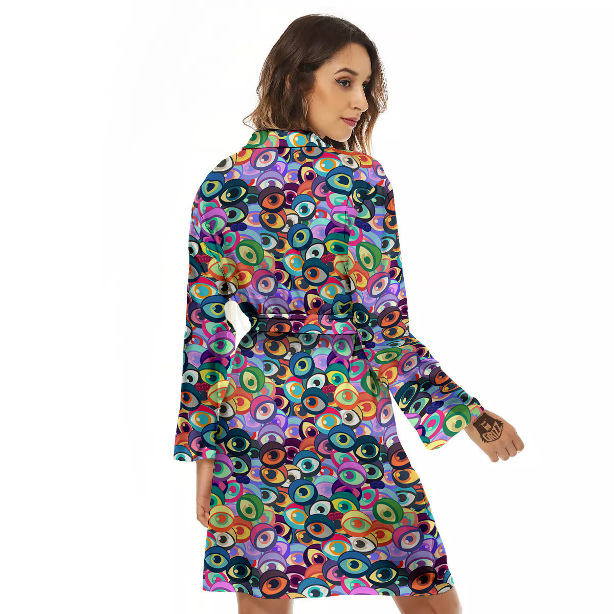 Funny Eyes Colorful Print Pattern Women's Robe-grizzshop
