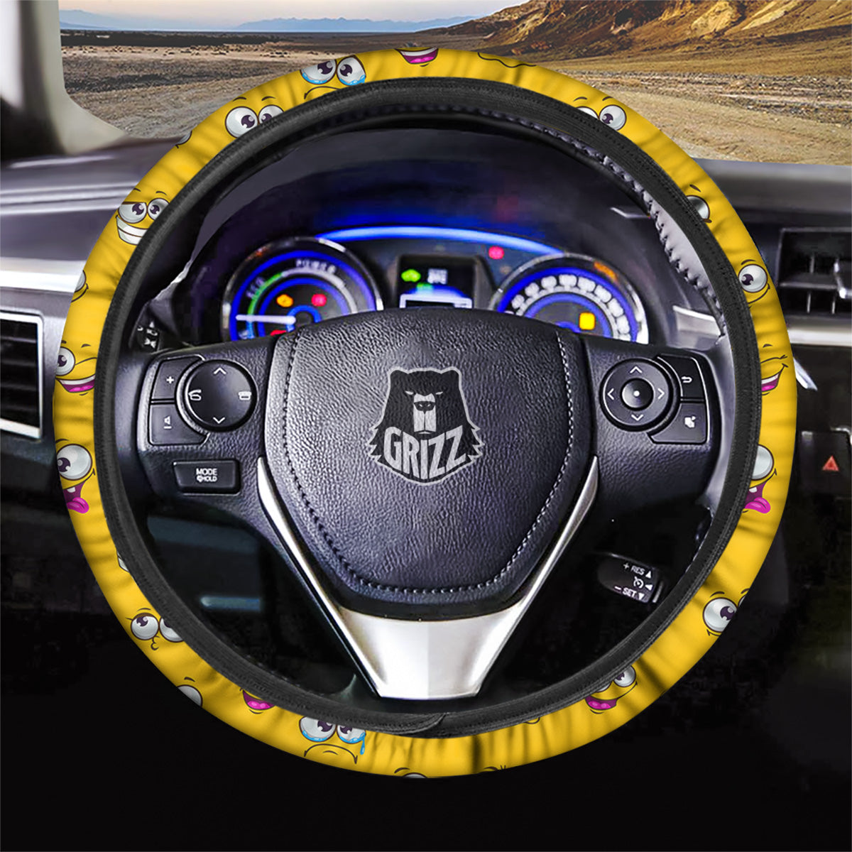 Funny Face Emoji Cartoon Print Pattern Car Steering Wheel Cover-grizzshop