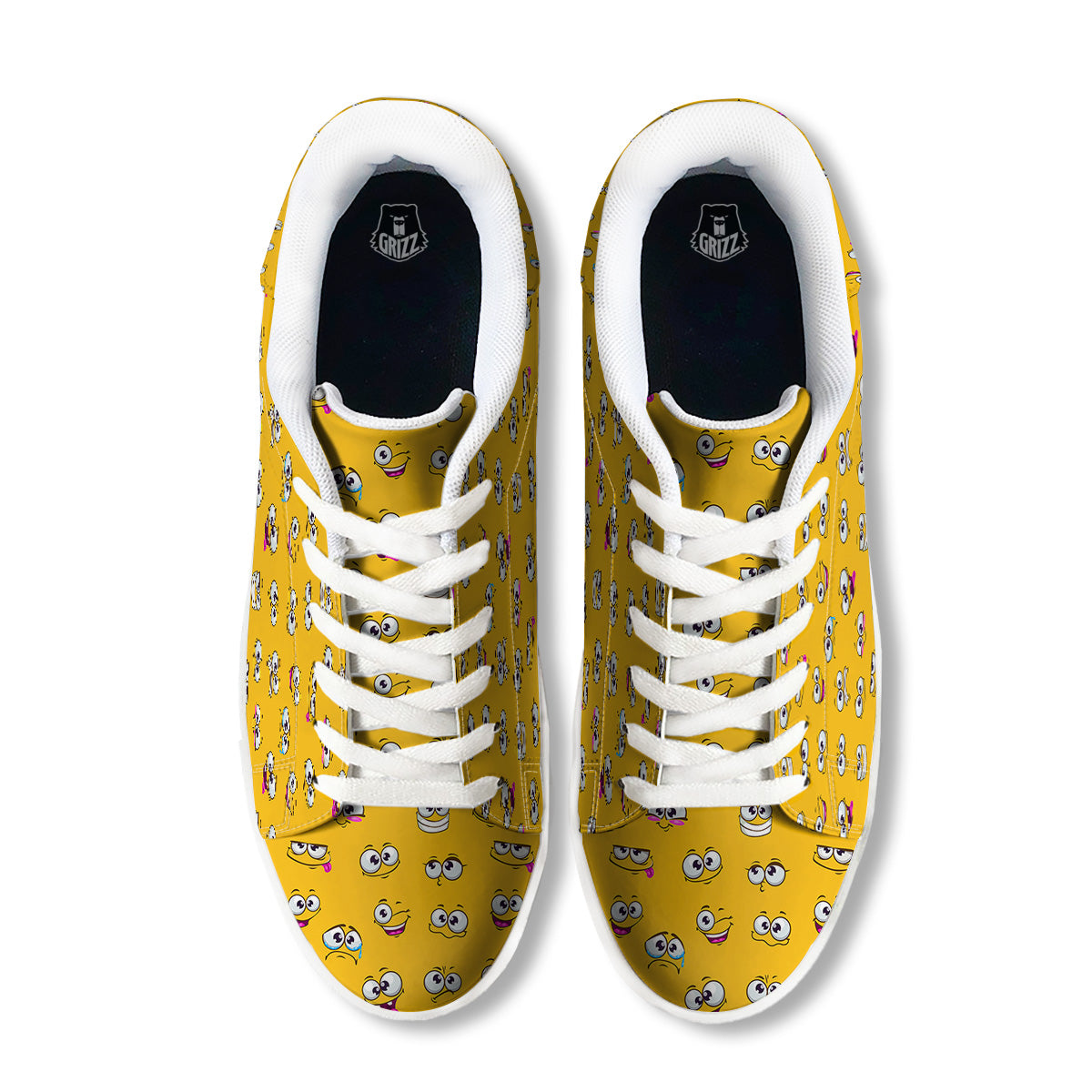 Funny Face Emoji Cartoon Print Pattern White Low Top Sneakers-grizzshop