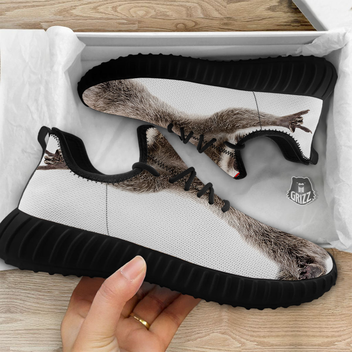 Funny Raccoon Print Black Walking Shoes-grizzshop