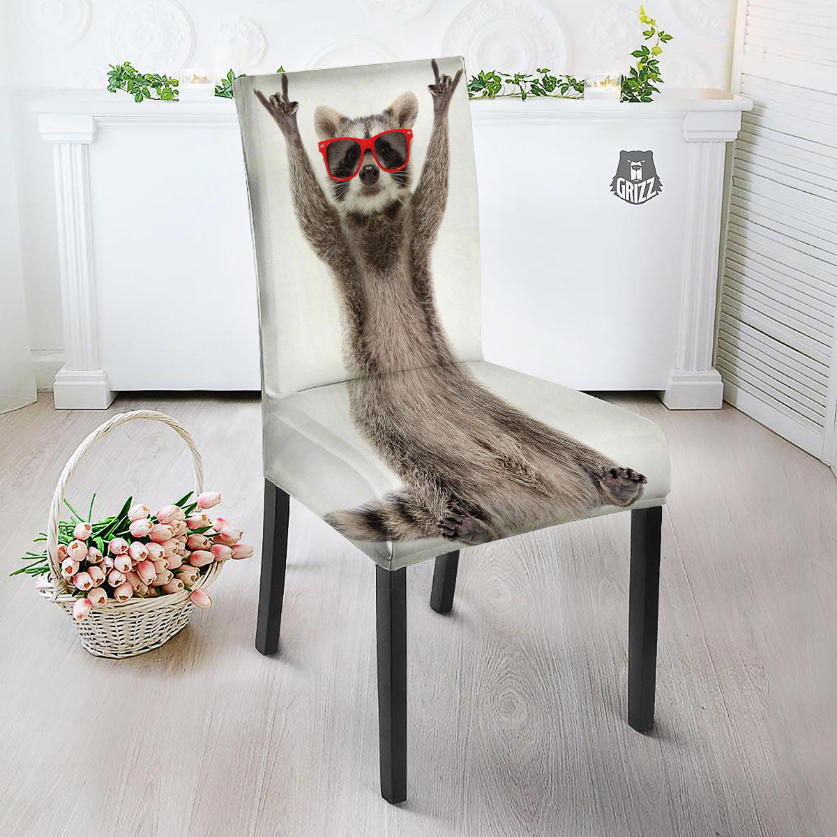 Funny Raccoon Print Dining Chair Slipcover-grizzshop