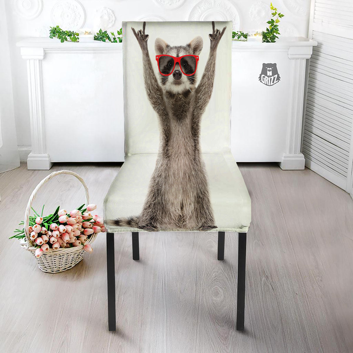 Funny Raccoon Print Dining Chair Slipcover-grizzshop