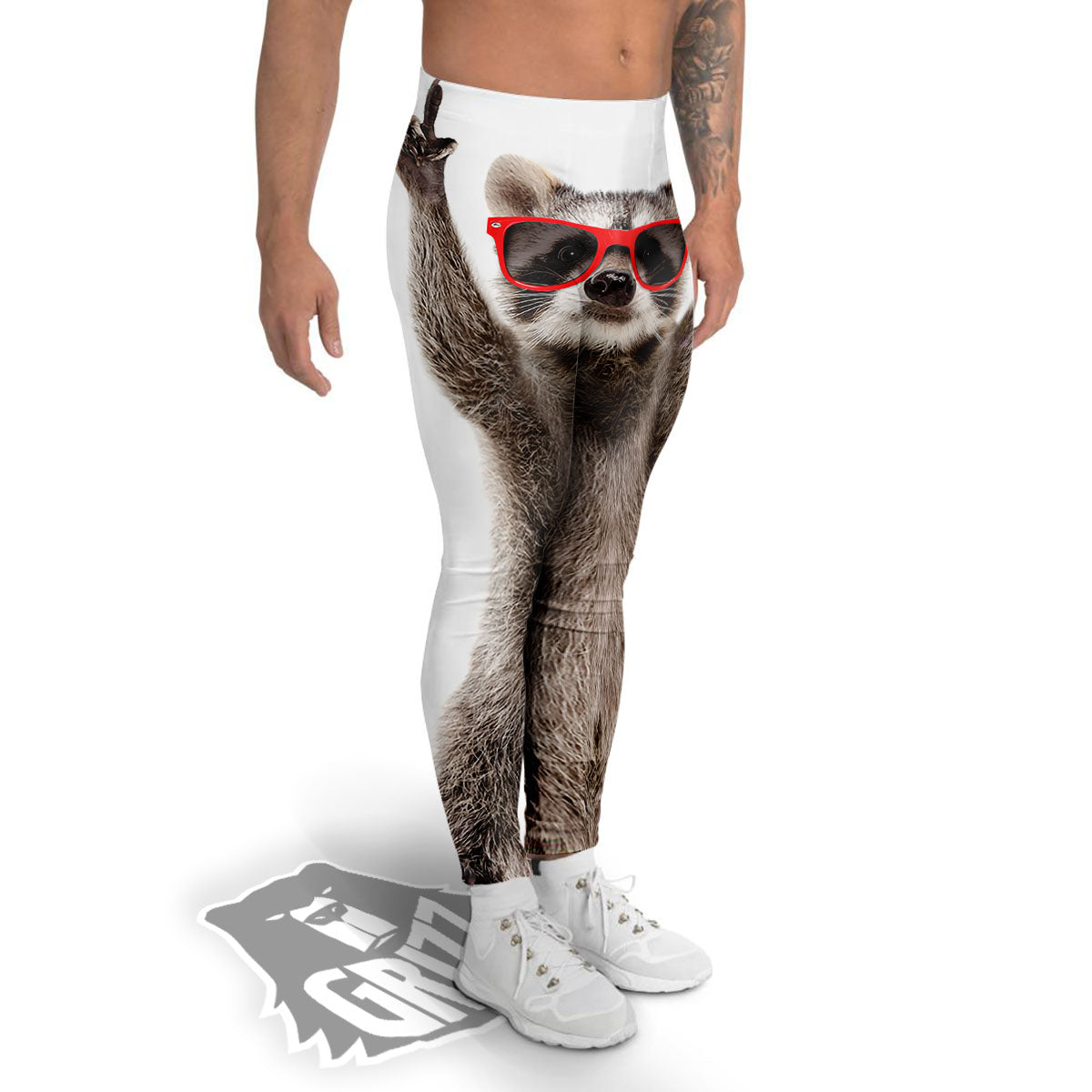 Funny Raccoon Print Men's Leggings-grizzshop