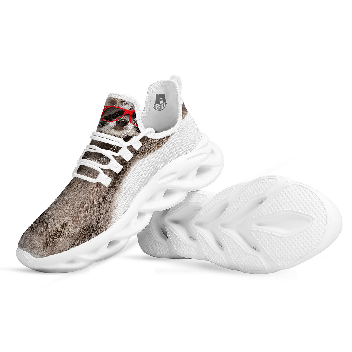 Funny Raccoon Print White Running Shoes-grizzshop