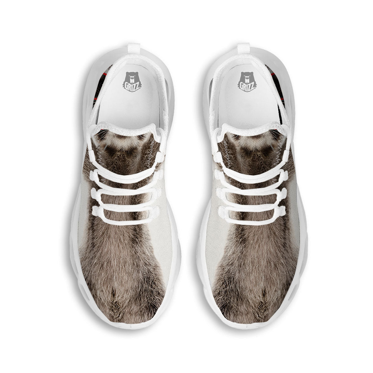 Funny Raccoon Print White Running Shoes-grizzshop