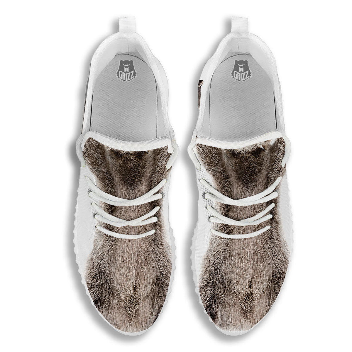 Funny Raccoon Print White Walking Shoes-grizzshop