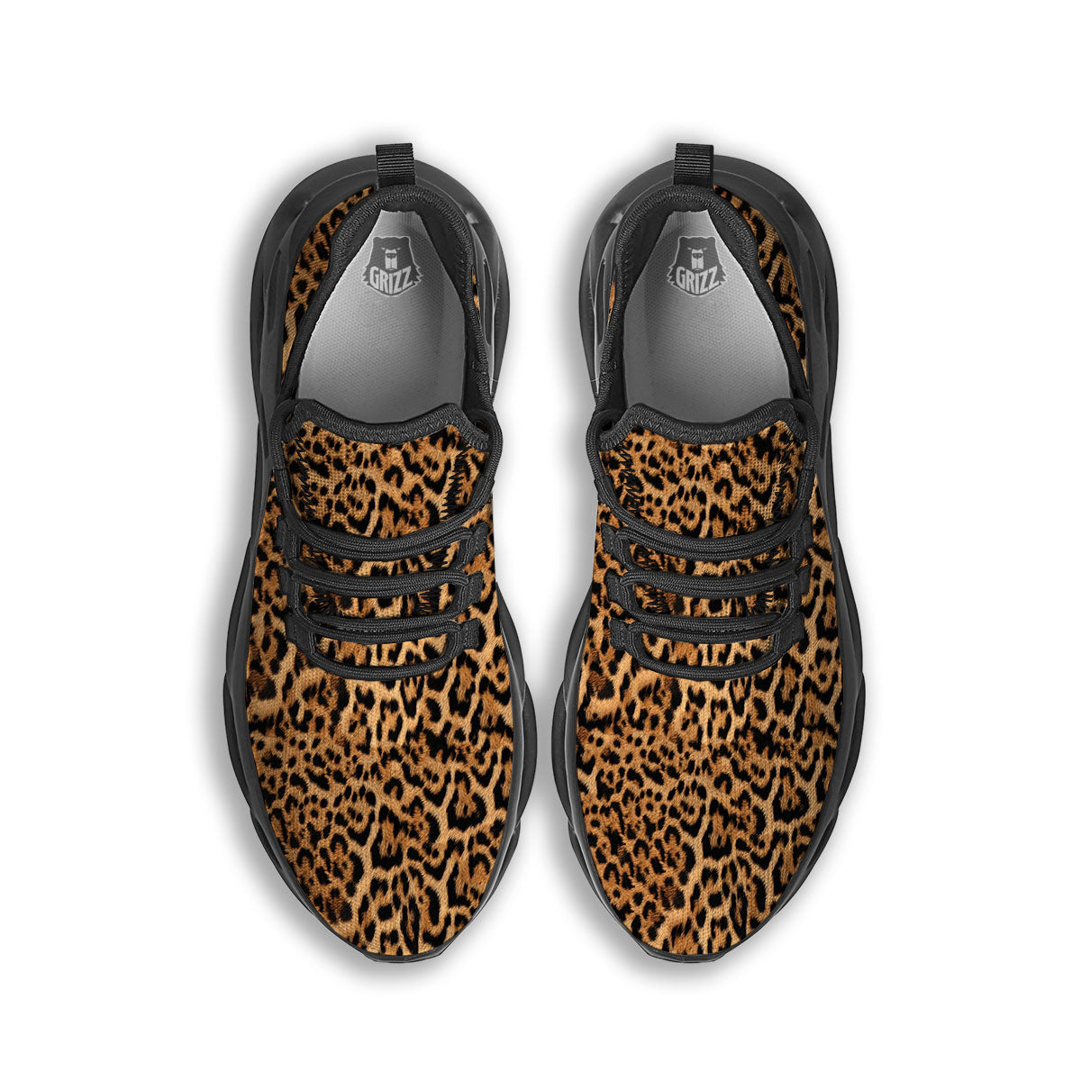 Fur Jaguar Print Pattern Black Running Shoes-grizzshop