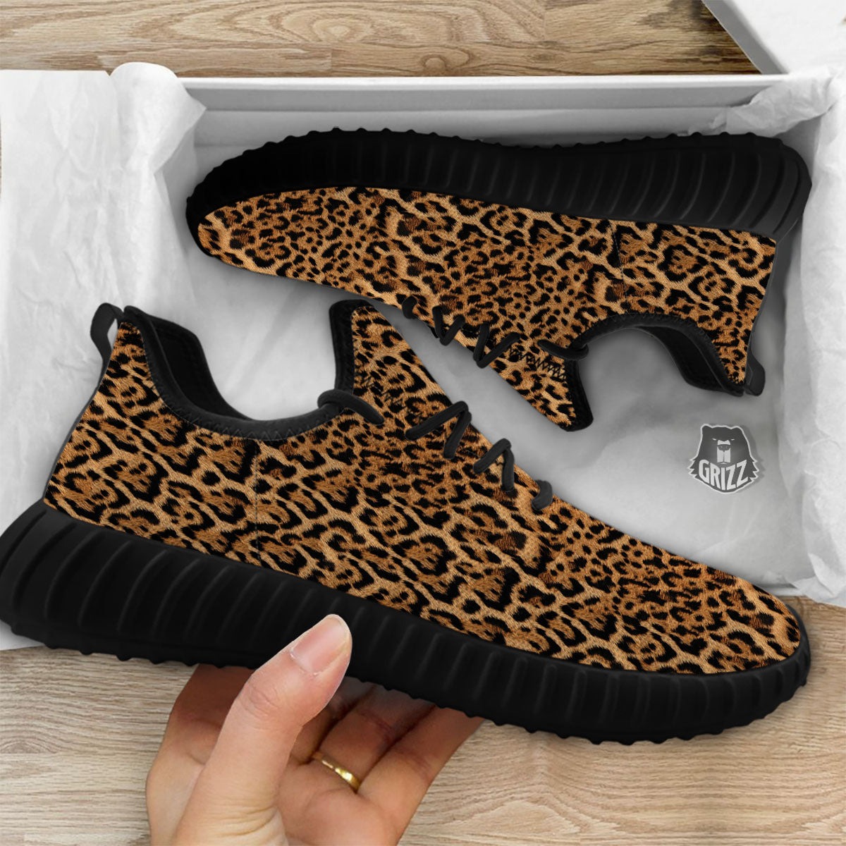 Fur Jaguar Print Pattern Black Walking Shoes-grizzshop