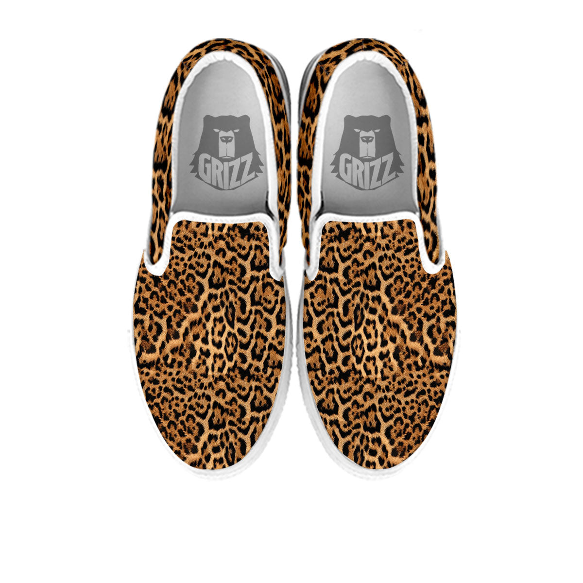 Fur Jaguar Print Pattern White Slip On Shoes-grizzshop